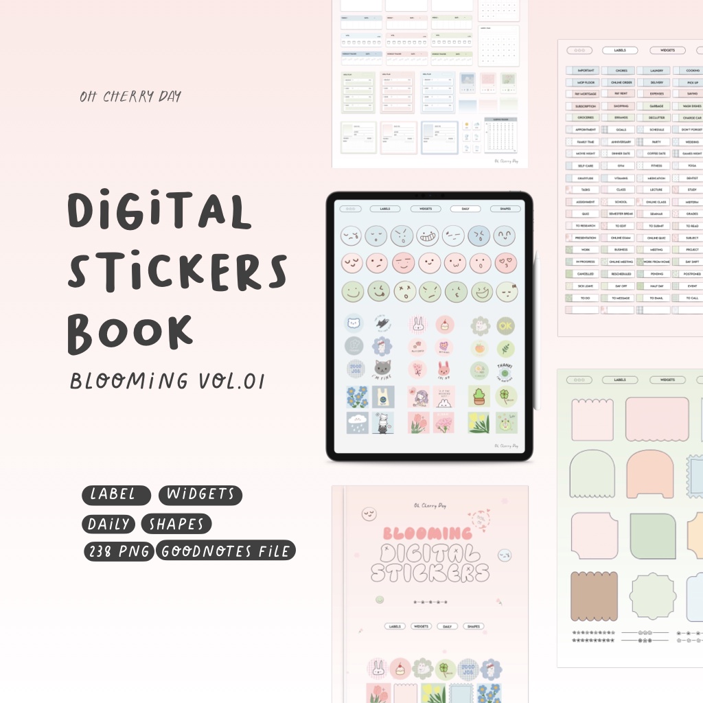 Digital Stickers untuk Digital Planner, Notebook, Journal, Diary Bujo Cute Stickers Sticky Notes PNG Stickers