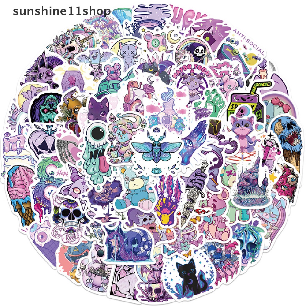 Sho 65 Pcs Lucu Ungu Gotik Halloween Tengkorak Kartun Stiker DIY Laptop Bagasi Skateboard Graffiti Decals Menyenangkan Untuk Hadiah Mainan N