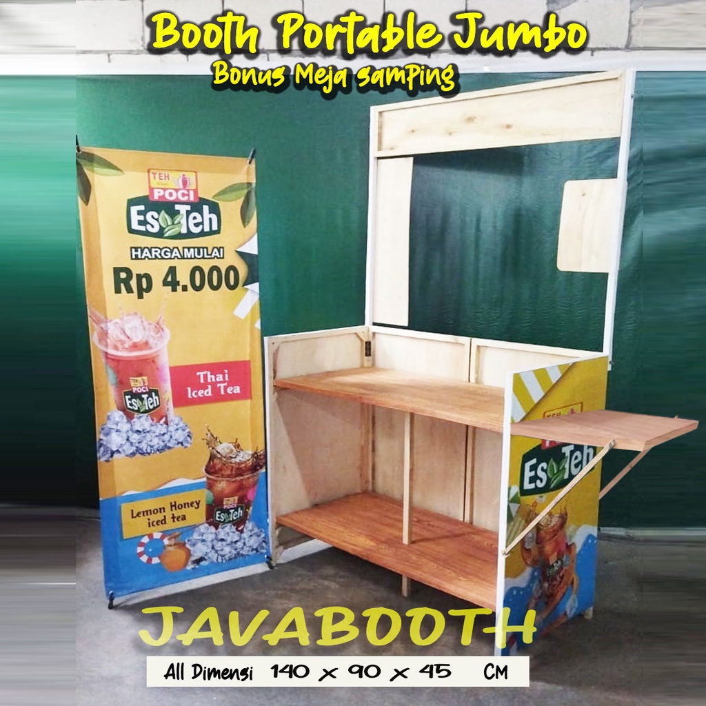 Booth Portable Kayu Jumbo Model Lipat Bonus Rak Depan / Rak Display