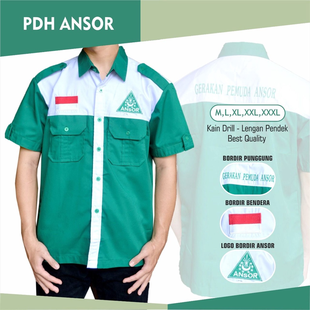 PDH Ansor Bendera PDH Ansor NU Hem Ansor NU Kemeja Ansor NU Kemeja Ansor Lengan Pndek Nahdlatul Ulam