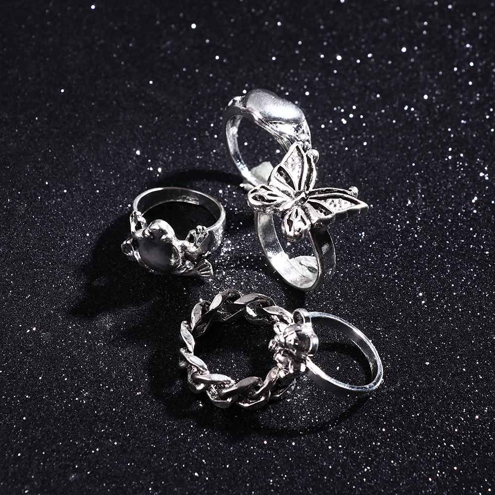 Mxbeauty Wanita Cincin Set Punk Elegan Hati Kupu-Kupu Kodok Temperamen Sederhana Ekor Rings