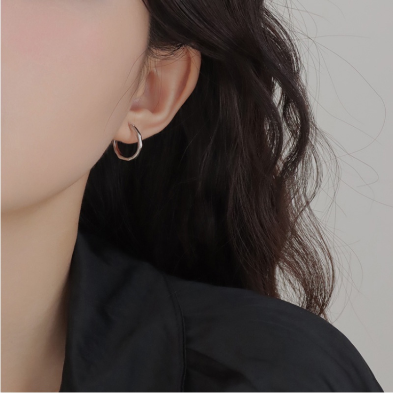 Roselife Stylish S925 Perak Polos Logam Hoop Earrings Untuk Wanita Gadis Lingkaran Tidak Teratur Bulat Anting-Anting Sederhana Fashion Telinga Perhiasan Aksesoris