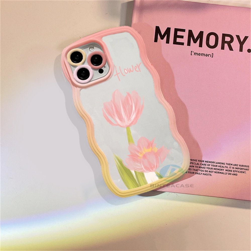 Oppo A17 A16 A94 Reno 5F A55 F11 A76 A96 A92A52 A9 Realme 9i Lukisan Minyak Tulip Kelinci Bunga Tepi Melengkung TPU Phone Case Binteacase