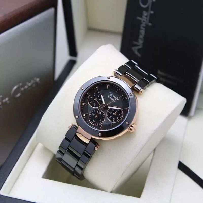 JAM TANGAN WANITA ALEXANDER CHRISTIE AC 2807 KERAMIC ROSEGOLD WHITE AC 2807 ORIGINAL