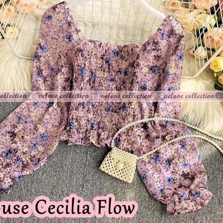 ☚ KALANTHA FASHION Blouse Serut Karet Sabrina Lengan Panjang Motif Bunga Bahan Sifon Casual ☑
