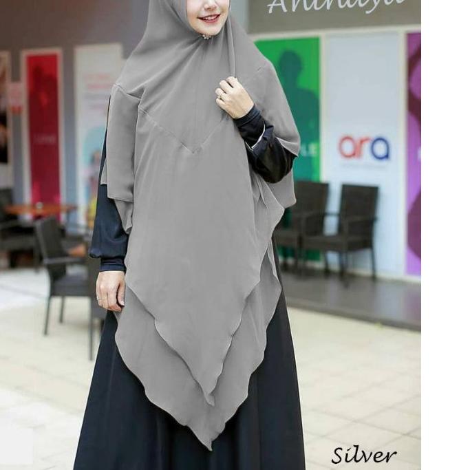 ✵ Jilbab Hijab Kerudung Bergo Khimar Instan Syari 2 Layer Anindya Ceruty Babydoll Jumbo Panjang Mura