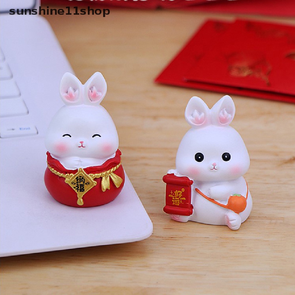 Sho Patung Boneka Kelinci Bunny Kawaii Lucu Beruntung Gaming Meja Kantor Desk Ornamen Mobil2023Dekorasi Imlek N