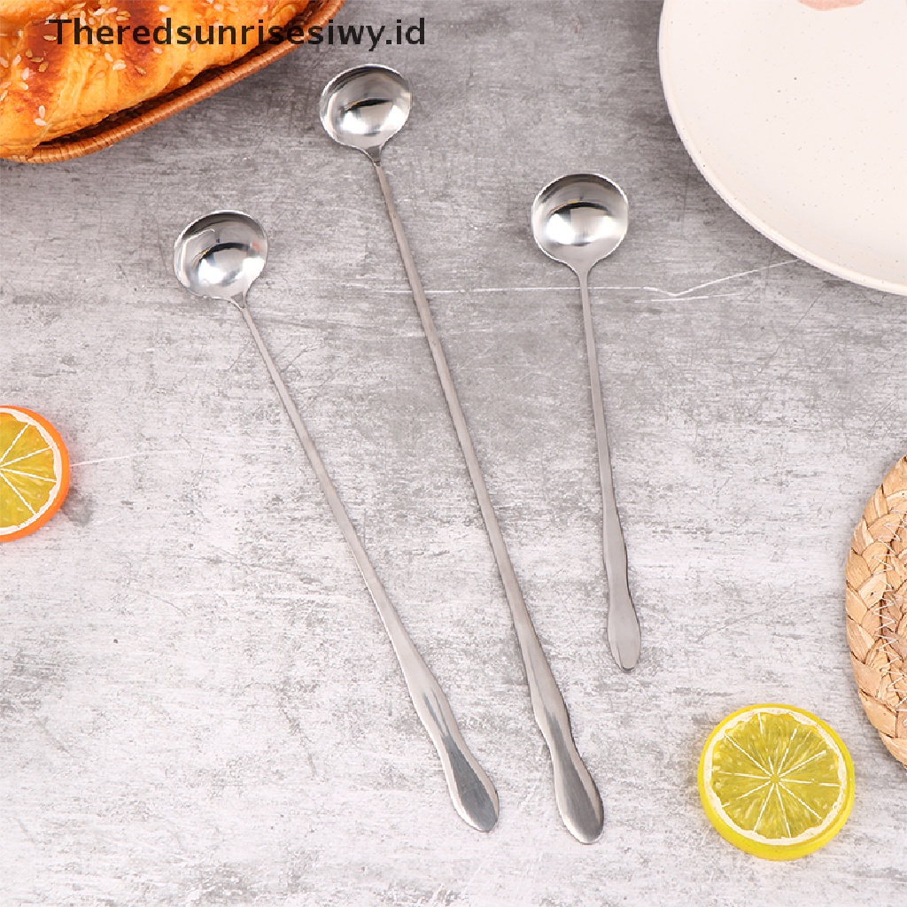 #New# 1pc Sendok Aduk Gagang Panjang Stainless Steel Ice Cream Dessert Scoop Sendok Garpu~