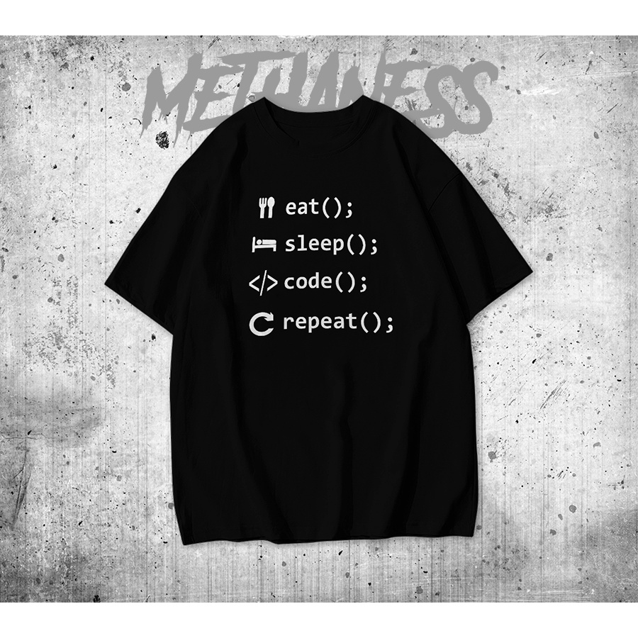 Kaos Tshirt Baju 30S Distro Programmer Eat Sleep Coding Repeat