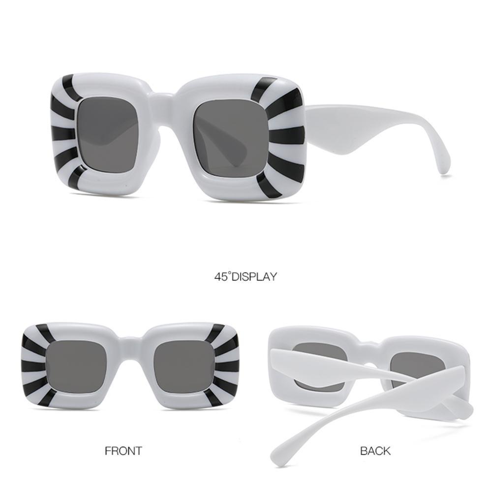 Nanas Wanita Stripe Square Sunglasses UV400 Kacamata Pesta Vintage Punk Kacamata Matahari