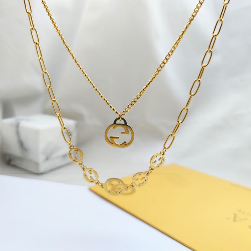 Kalung Double Layer Model Hollow | Kalung Desain Tulisan | Rose Gold 18k | Kalung Untuk Wanita | Sendok Garpu Bahan Stainless Steel | Bahan Titanium Steel