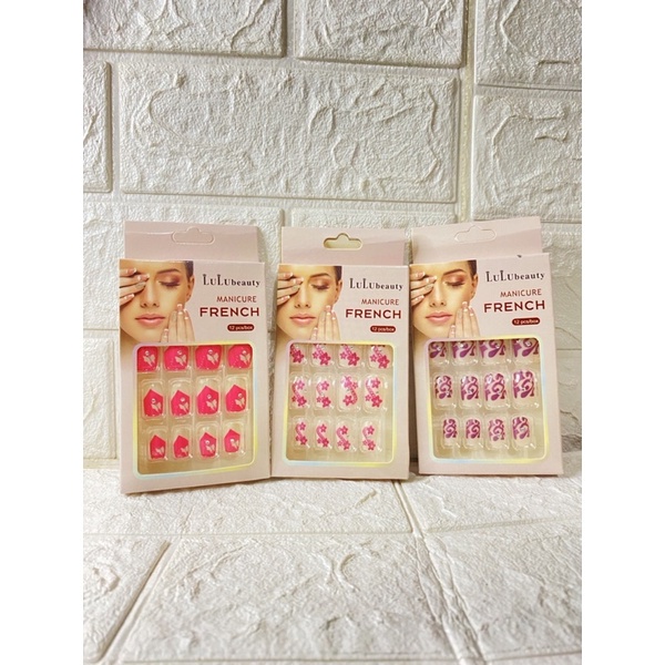 Nail Art Kuku Palsu Wanita Motif Lucu Warna Warni Merk Lulubeauty