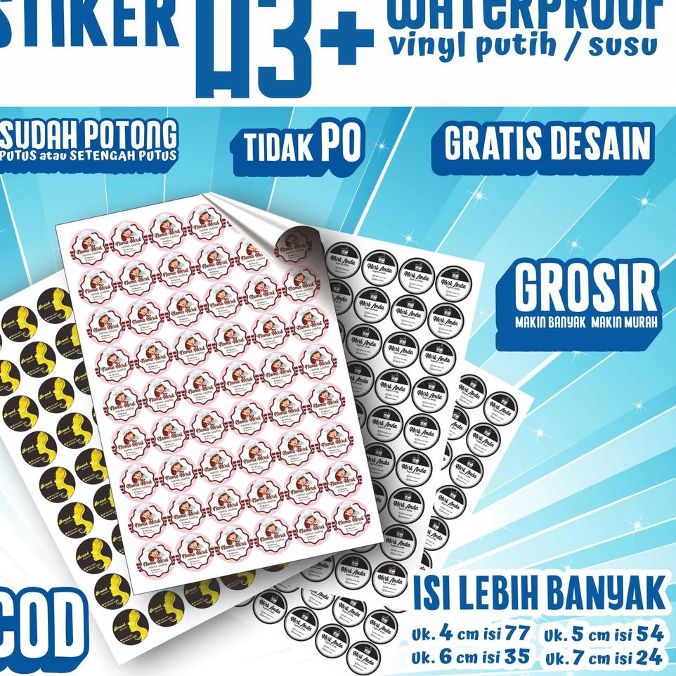 

J39 A3+ Stiker nama waterproof untuk label makanan / minuman / skincare / kosmetik/ bedda lotong / komunitas / MURAH / Potong Putus / Potong setengah putus FLASH SALE ✔