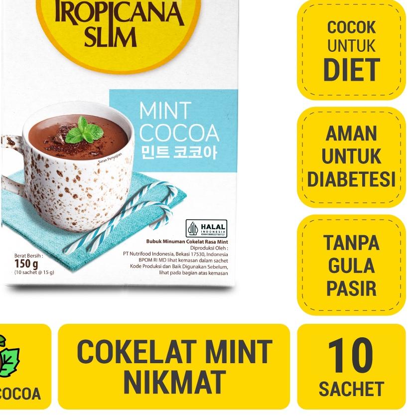 

☀ Tropicana Slim Mint Cocoa 10 Sachet - Minuman Cokelat Mint Nikmat Tanpa Gula Pasir ☃