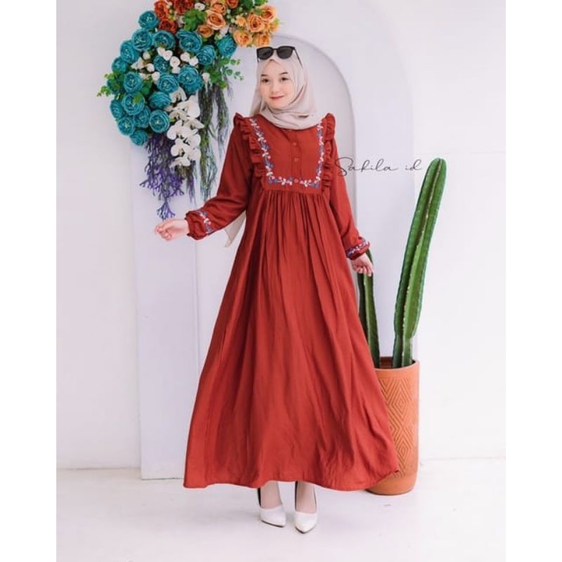 Fashion Muslim Gamis MAROKO ZARETA BORDIR Dress Maxy mewah bordiran rempel terlaris