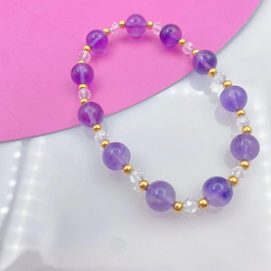 Gelang Manik-Manik Batu Kristal Amethyst Putih Natural Bahan Stainless Steel Untuk Wanita