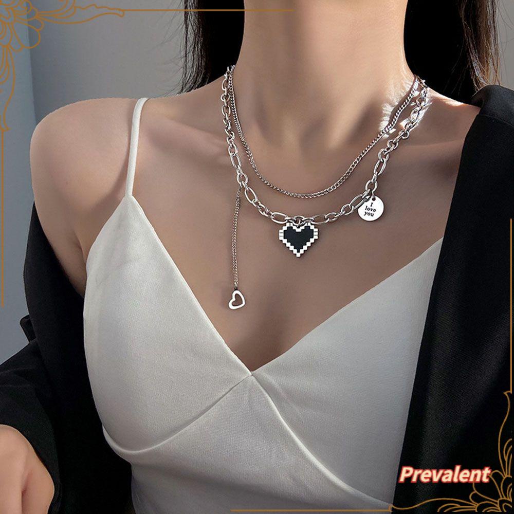 Preva Kalung Lapisan Ganda Ins Gaya Titanium Steel Hati Fashion Perhiasan Kalung Untuk Wanita Rantai Klavikula