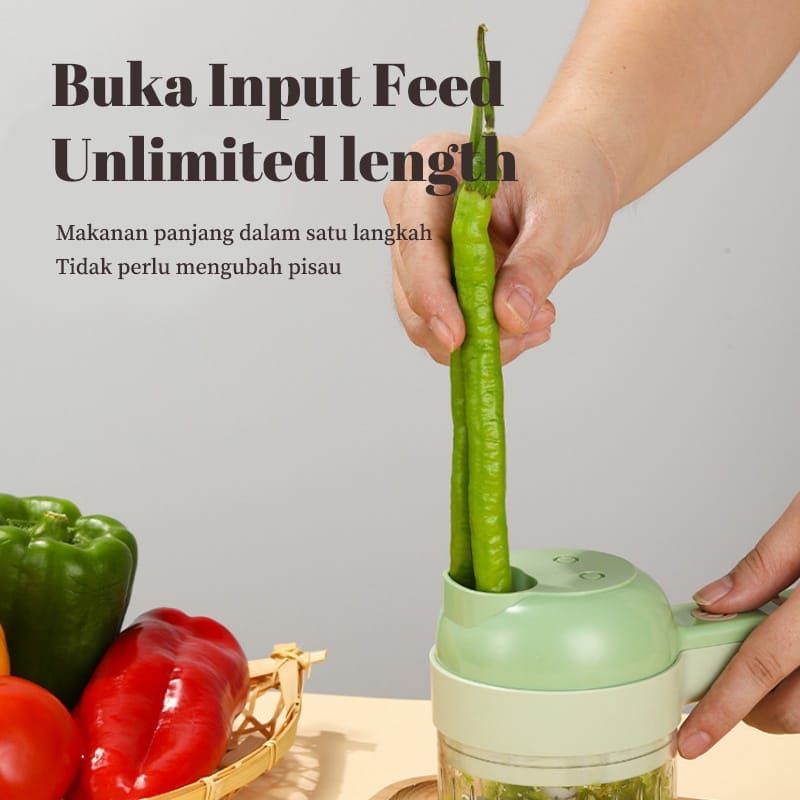 Food Chopper electrik 4in1 alat pemotong sayuran bawang-bawangan serbaguna