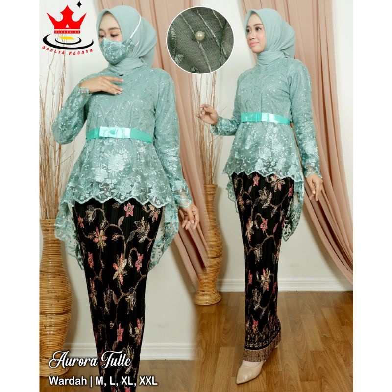 Melia Kebaya - Setelan Kebaya Aurora Tulle / Kebaya Pinguin / Set Kebaya Tulle Rok Plisket / Kebaya Kondangan