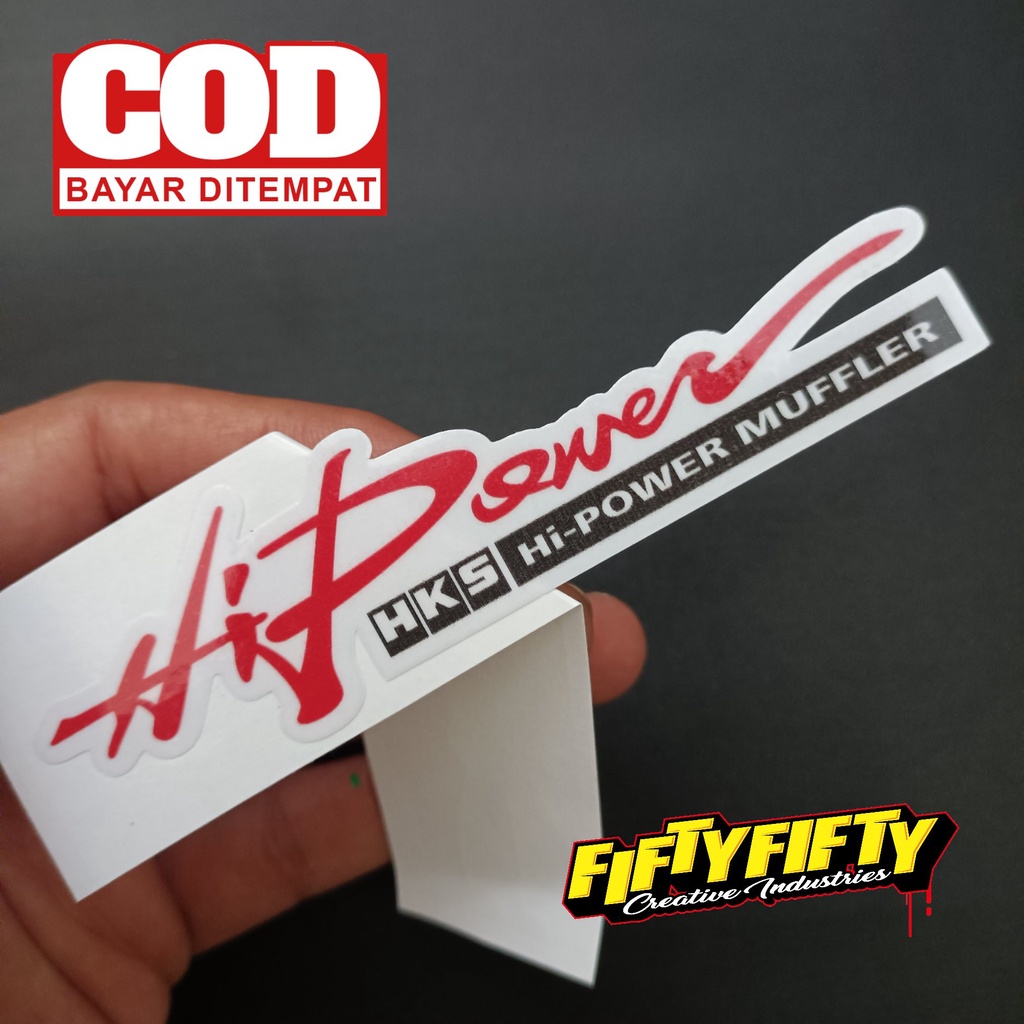 Stiker Print Cut HI POWER MUFFLER Stiker Printing Laminasi Glossy Stiker Motor Mobil Helm Sudah Membentuk Pola Desain