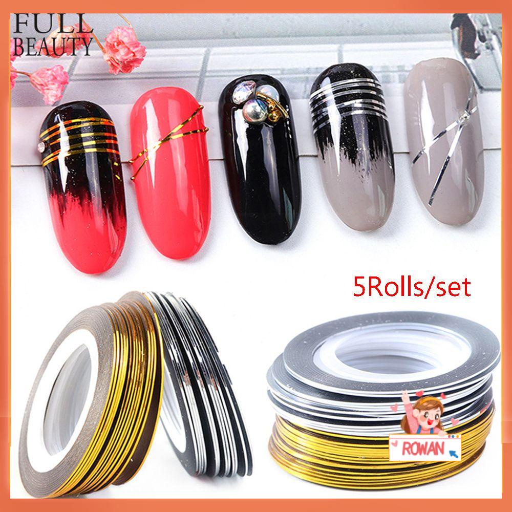 R-flower 5roll/set Stiker Pita Nail Art Striping Line Hot Glitter Gold Silver