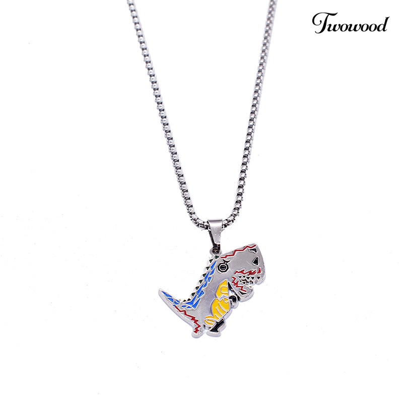 Twowood Sweater Kalung Geometris Hewan Liontin Electroplating Anti-Karat Leher Ornamen Tahan Luntur Punk Lucu Dinosaurus Rantai Kalung Perhiasan Aksesori