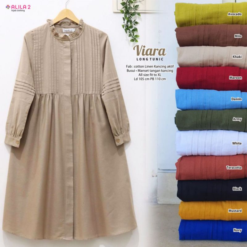 Viara Long Tunic Bahan Cotton Linen Import Ori ALILA//Long Tunik Katun Polos Simple Casual//Atasan T