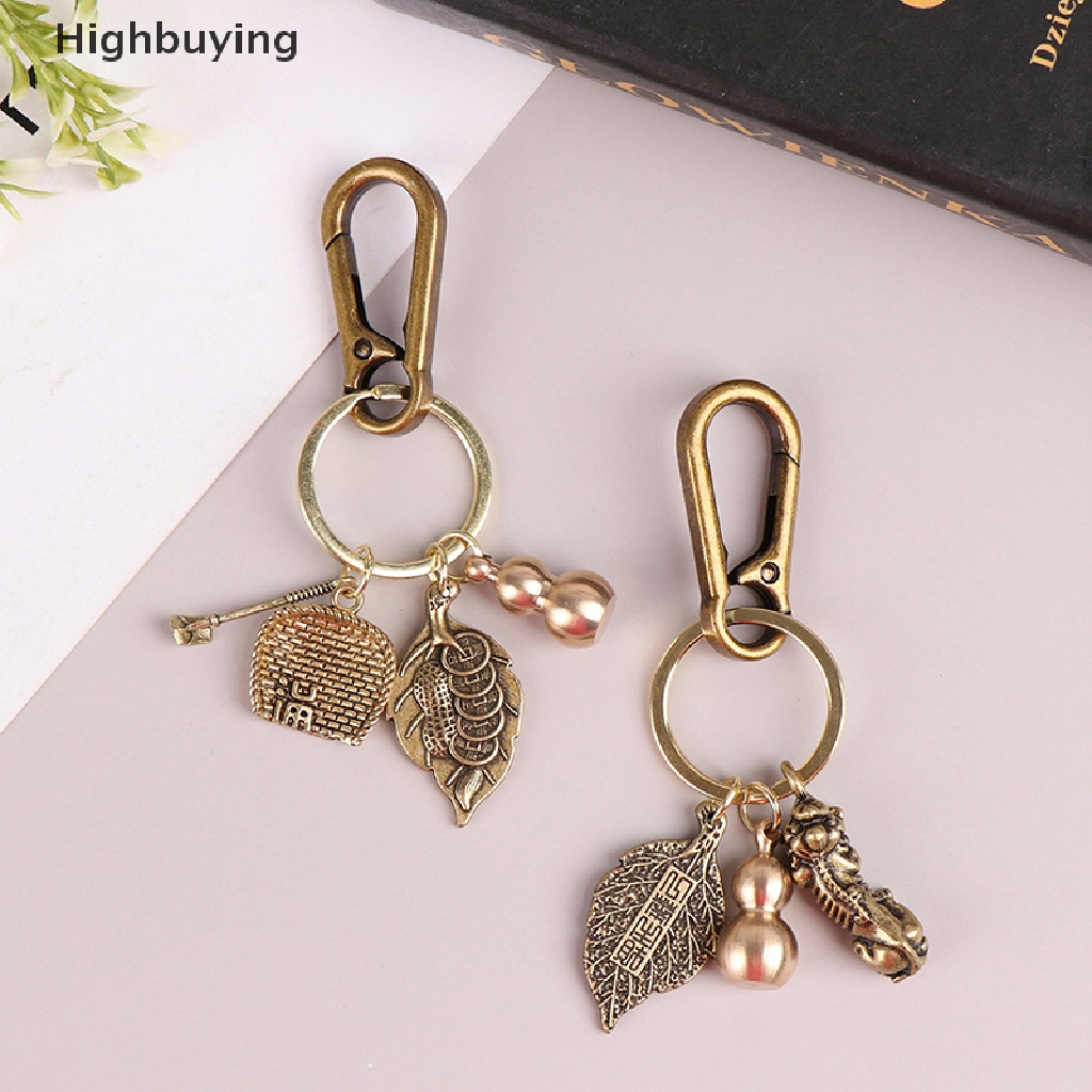 Hbid Kekayaan Sukses Cina Feng Shui Antik Kuningan Murni Gantungan Kunci Labu Pixiu Keyring Glory