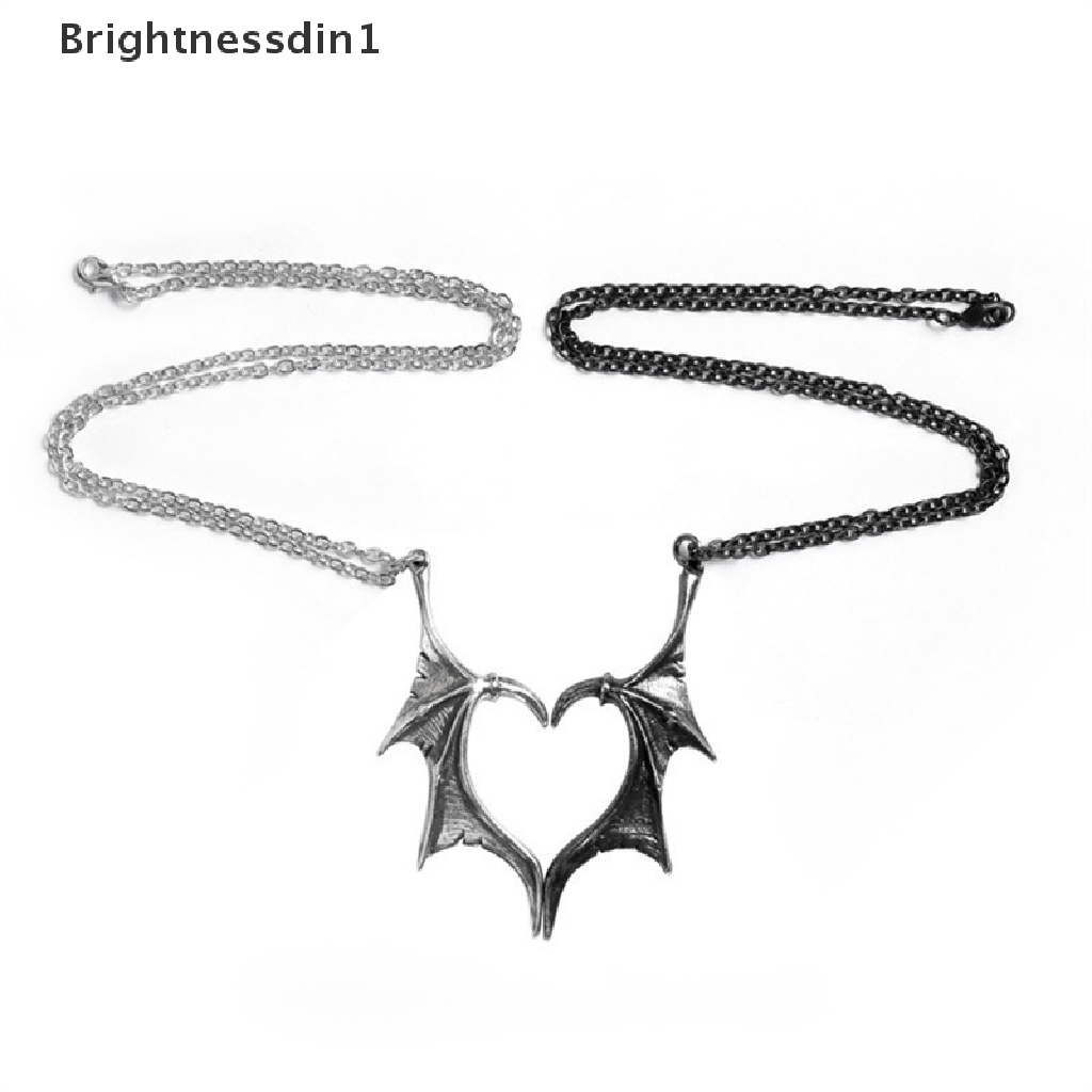 [Brightnessdin1] 2 Pcs Retro Gothic Perak Dan Hitam Pasangan Kalung Naga Sayap Hati Liontin Perhiasan Aksesoris Fashion Valene Hadiah Hari Butik