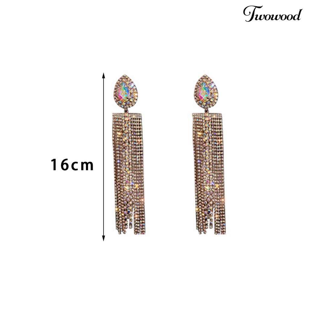 Twowood 1pasang Anting Rumbai Oversize Berlebihan Geometris Eropa Dan Amerika Temperamen Berdandan Ornamen Tetesan Air Panjang Rumbai Kristal Imitasi Anting Perhiasan Fashion