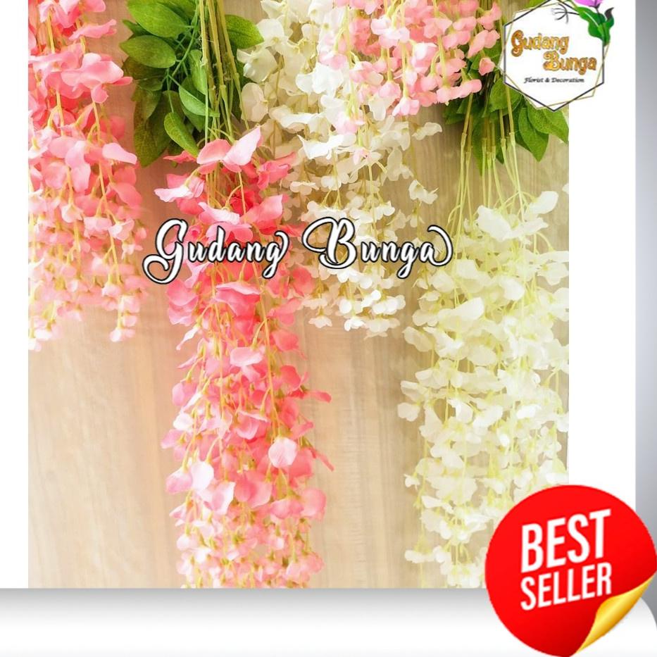 ➦ BUNGA JUNTAI WISTERIA BIASA DEKORASI PERNIKAHAN/DEKOR PELAMINAN/BUNGA GANTUNG PUTIH ARTIFICIAL ✸