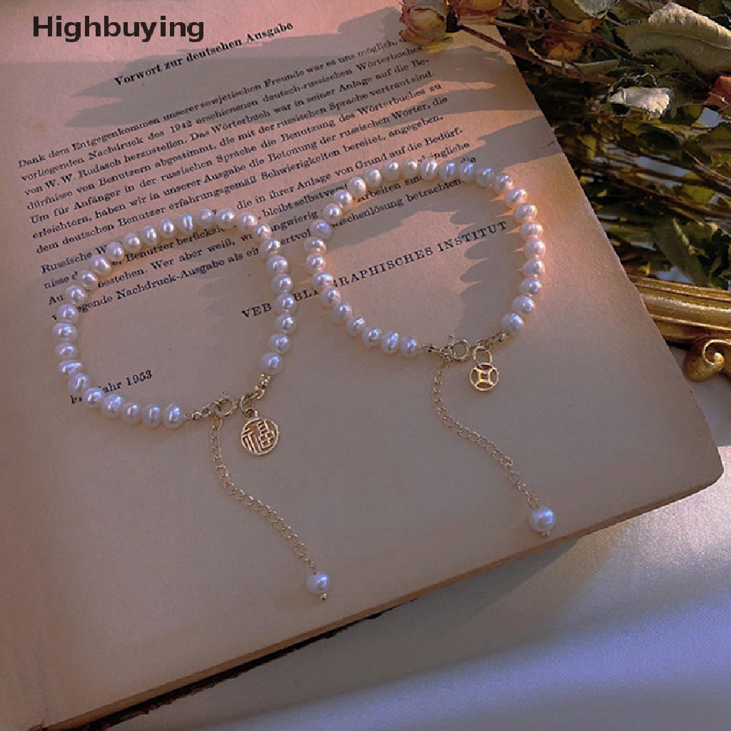 Hbid Vintage Peri Fashion Wanita Gelang Retro Mutiara Liontin Berongga Tembaga Uang Adjustable Gelang Untuk Wanita Keberuntungan Tangan Rantai Perhiasan Glory