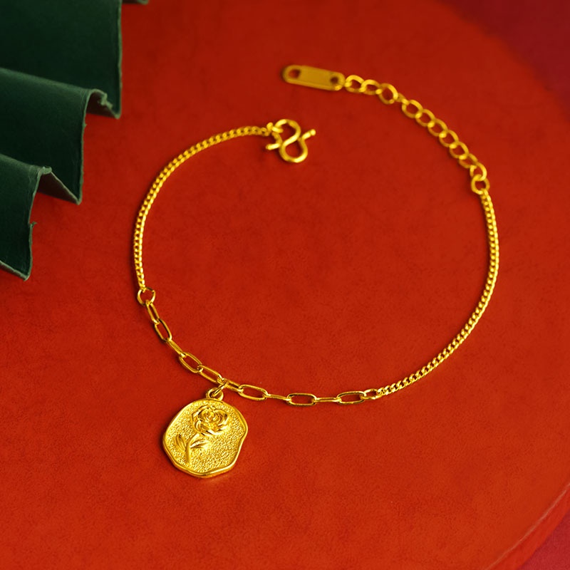 Goldkingdom Fashion Perhiasan 24 K Bangkok Aksesoris Ready Stock Mawar Bicara Gelang Halus Adjustable Dipanjangkan Rantai Kalung Untuk Wanita