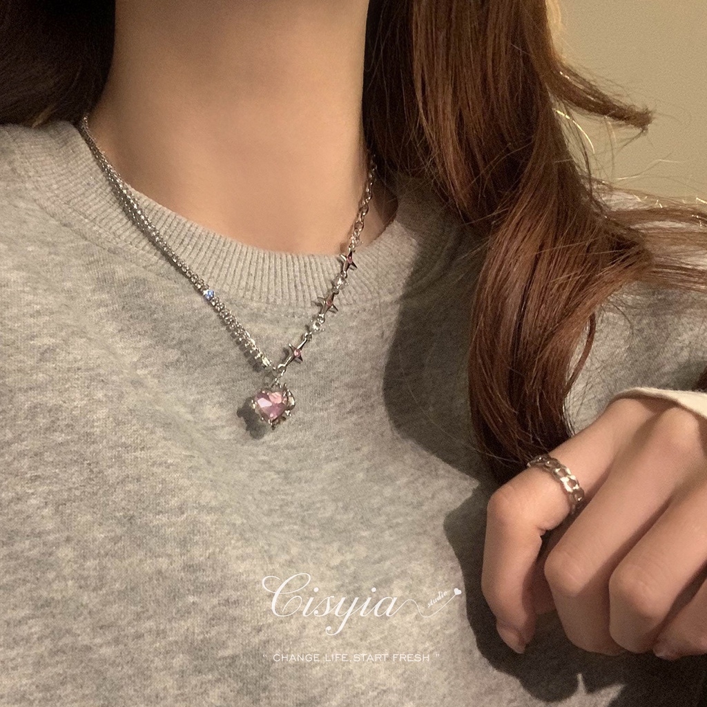 YEEZII Fashion Hati Liontin Kalung Y2K Zirkon Mutiara Manik-Manik Kalung Perak Rantai Choker Aksesoris Wanita Perhiasan