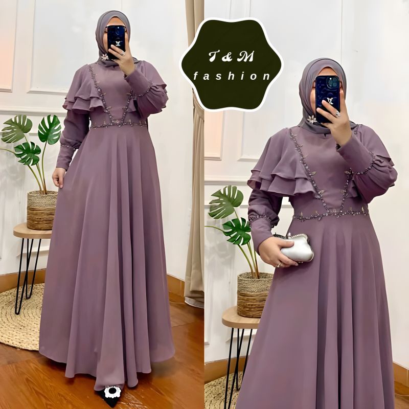 T &amp; M Fashion~HELLEN MAXI SONIA DRESS GAMIS KONDANGAN TERBARU BAJU WANITA KONDANGAN ARISAN IBU IBU DRESS MAKSI APLIKASI PAYET