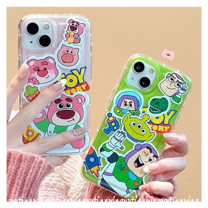 IPHONE Toy Story Cute Strawberry Bear Case Kompatibel Untuk Iphone11 14 13 12 Pro MAX XR 7 8 6 6S Plus X XS MAX Kartun Manyo Buzz Lightyear Alien Silicon TPU Lembut Shockproof Airbag Cover