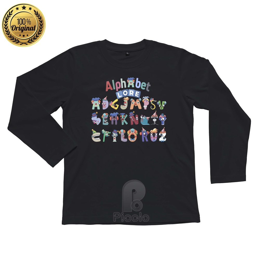 (FREE NAMA) BAJU KAOS ATASAN LENGAN PANJANG ANAK MOTIF ALPHABET LORE BADUT UNISEX