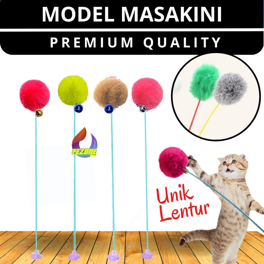 Cat Toys Teaser Mainan Stik Kucing Tongkat PER POM POM BULU Bunyi Nyaring FEZONE