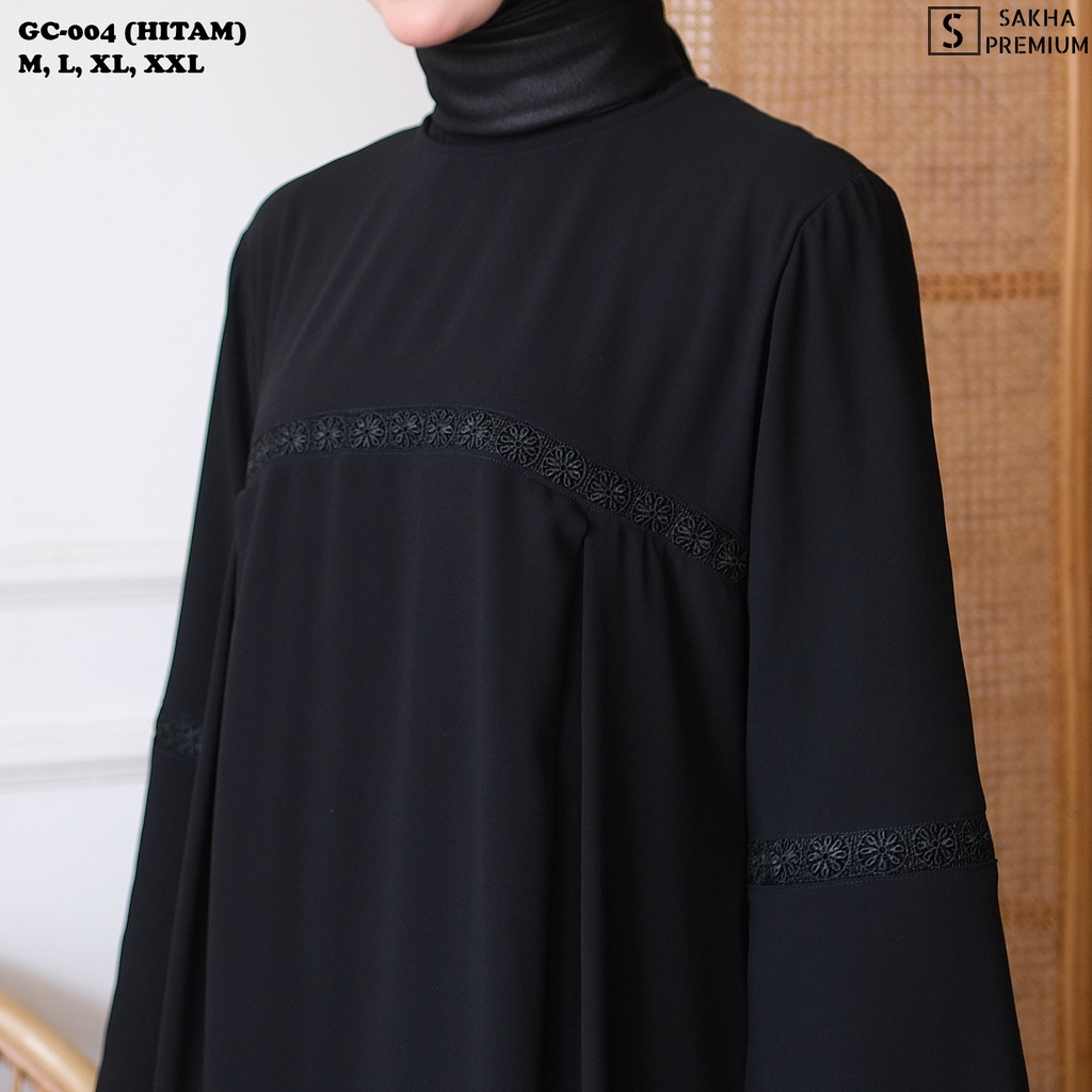 Sakha - GC 04 HITAM BAJU GAMIS PUTIH WANITA BRUKAT GAMIS PUTIH CERUTI JUMBO TERLARIS BAJU LEBARAN UMROH HAJI BUSANA KEKINIAN