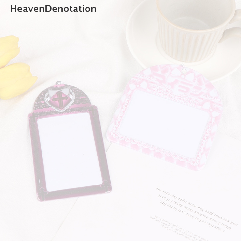 [HeavenDenotation] Ins Photocard Holder Renda Pink Ikatan Simpul Kpop Idol Pelindung Foto Gambar Lengan Postcard Kredit ID Bank Bus Card Holder HDV