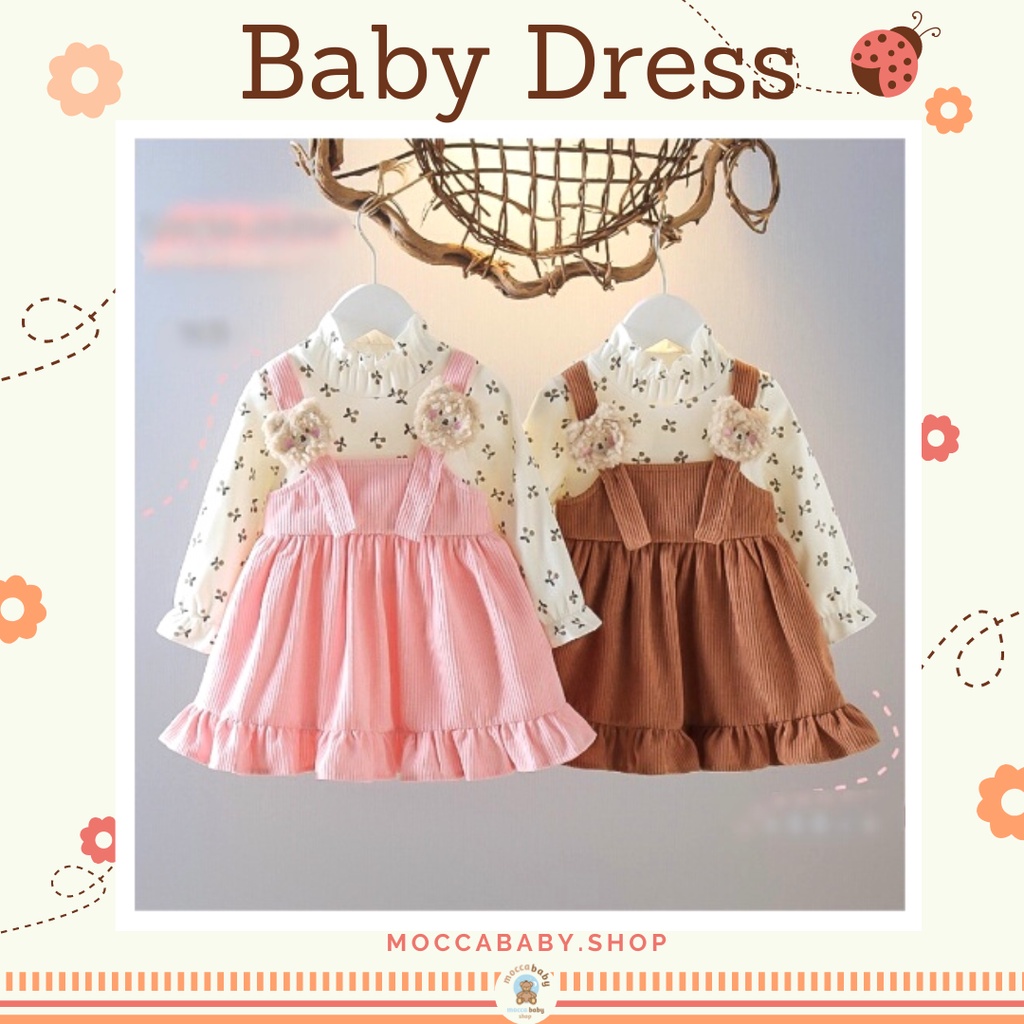 MBSS - DRESS BEAR COURDORAY SHN EBV Baju Dress Anak Perempuan Import Dress Bayi Cewek 0-5 Tahun Gaun Bayi