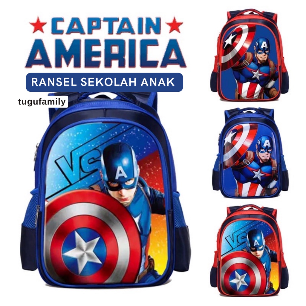 TERBARU RANSEL ANAK CAPTAIN AMERICA UKURAN 38X13X26 CM - TAS SEKOLAH TK-SD RANSEL ANAK LAKI-LAKI KARAKTER TAS MARVEL SUPERHERO IMPORT 3D EMBOSS BAHAN DINIR 300