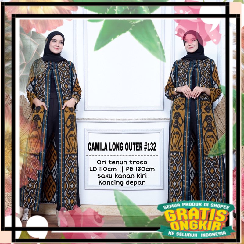 Long Cardi Bahan Tenun Troso Premium Long Outer Tenun Camila Long outer jumbo / mantul