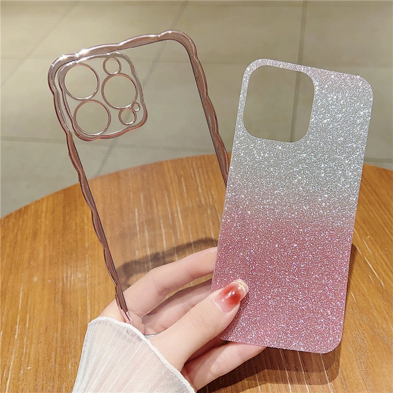IPHONE Casing Hp Glitter Gradasi Bergelombang Iphone11 12 13 14 Pro Max Plus X Xs Max Xr 7 8 Plus SE Shockproof Case Cover