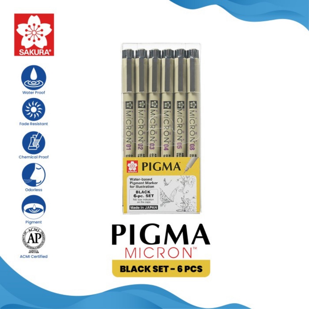 

Drawing Pen Sakura Pigma Micron Set 6 Pigment Ink Pulpen Gambar - SET 6- SHSNP