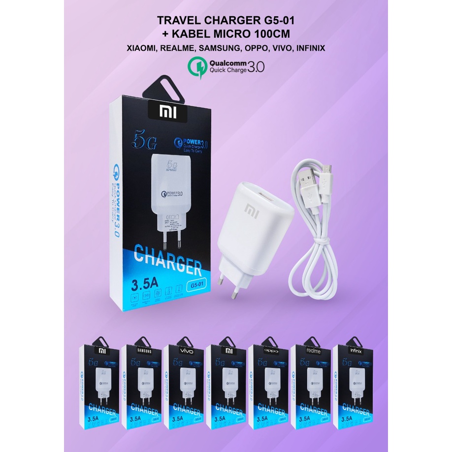 Tc Travel / Charger Branded G5-01 , 1USB 3.5A POWER QUICK 3.0 Android Micro Usb Pack Import