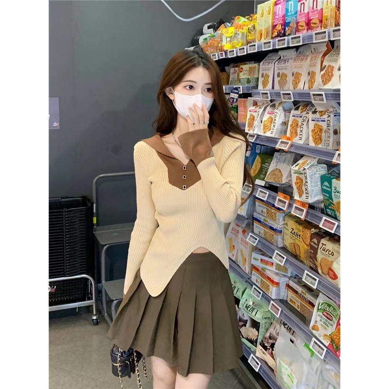 Atasan Rajut Panjang Korean Sweater Lucu Baju Inner Rajut Crop Top