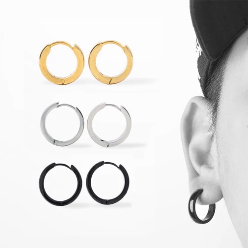 Anting Klip Tulang Telinga Bentuk Lingkaran Bahan Titanium Steel Warna Hitam Gaya Hip Hop Untuk Pria Dan Wanita