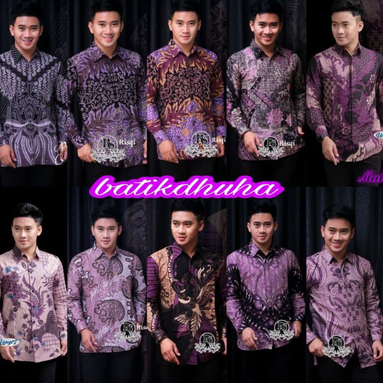 READY BAJU BATIK KEMEJA PRIA LENGAN PANJANG SEKARJAGAT UNGU LILAC M L XL XXL