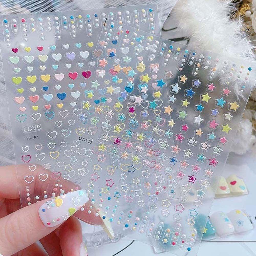Mxbeauty Hati Stiker Kuku Wanita Relief Dot Titik Cinta Hati Perekat Diri Bintang Berujung Lima Dekorasi Nail Art
